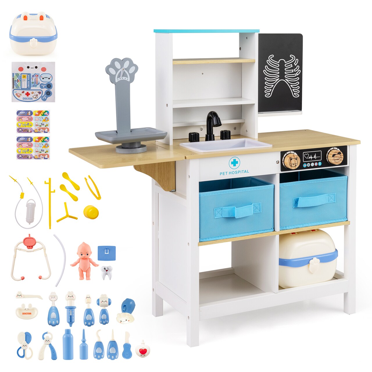 Wooden Play Doctor’s Office Medical Set Includes Blackboard for Kids